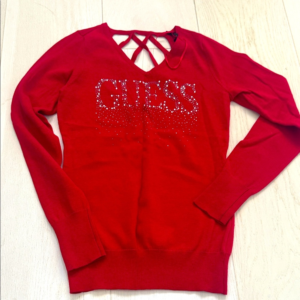 NWOT Guess Vibrant Red Rhinestone Sweater
